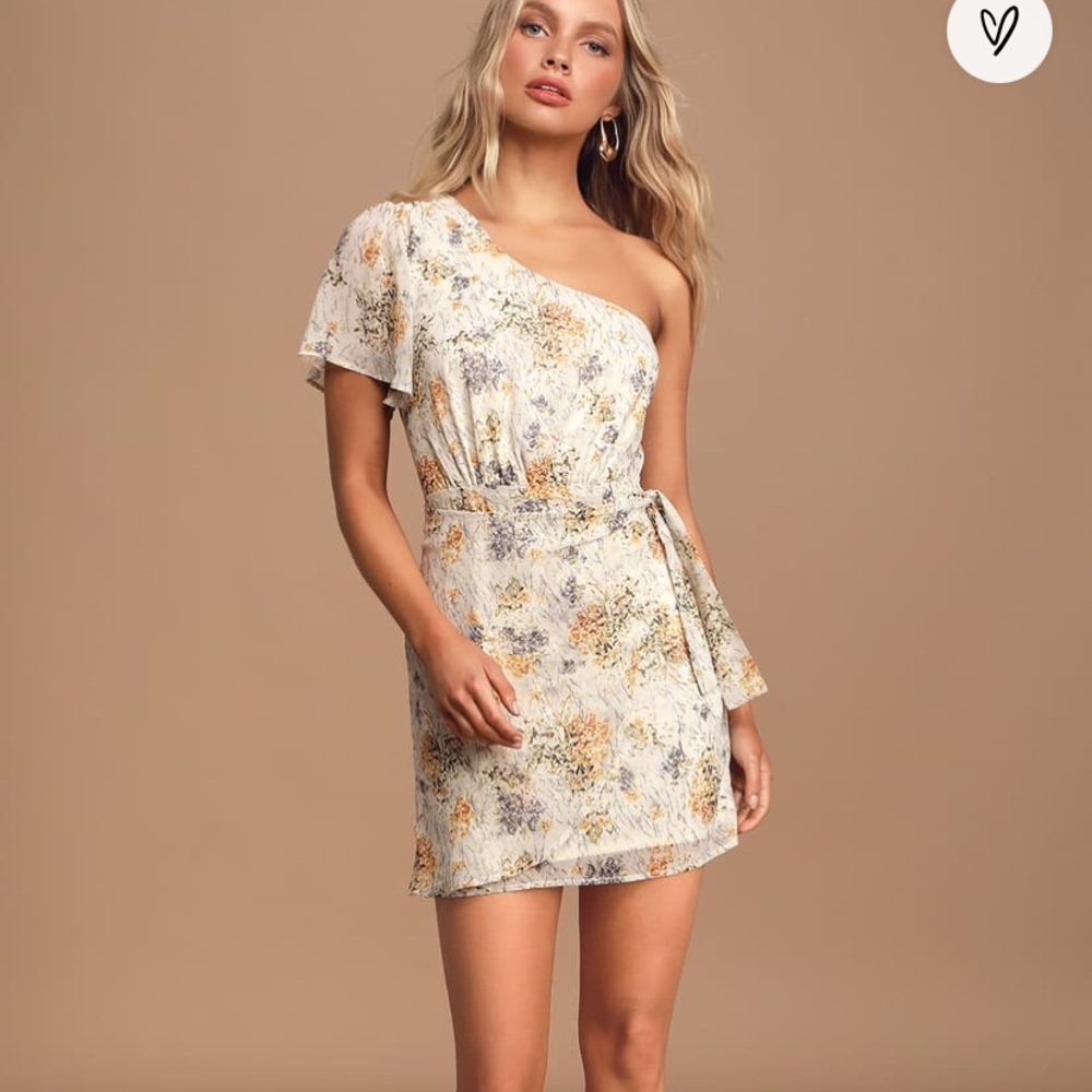 Brand New Lulus One shoulder Floral Faux Wrap Dress. Tags attached.